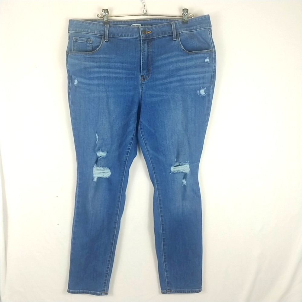 Old Navy Pop Icon Skinny Jean Women 16 short Distressed Med Blue Wash